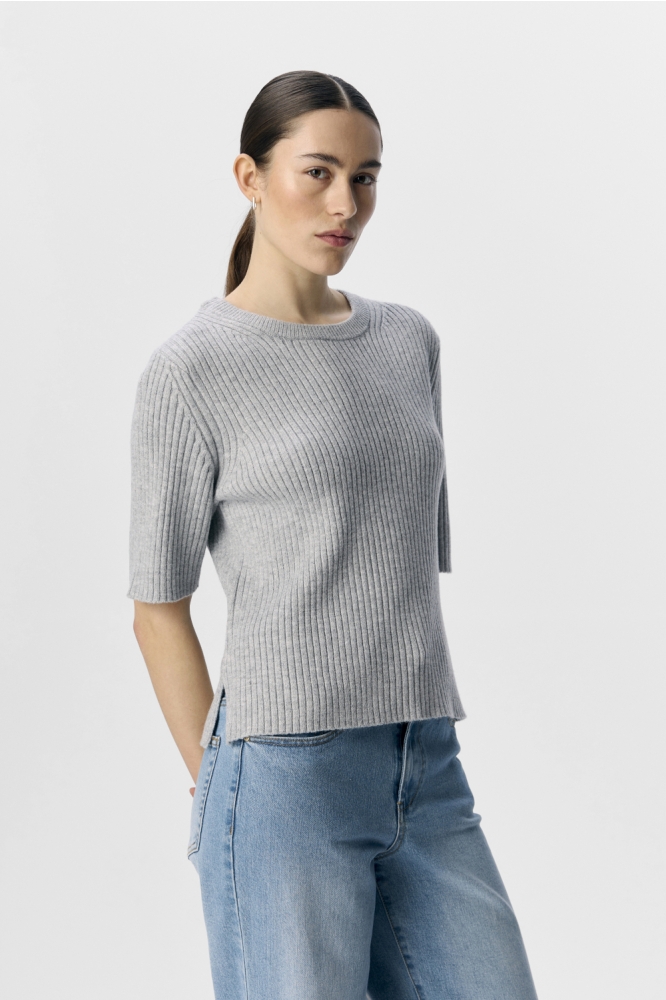 OBJELVA 2/4 RE O-NECK KNIT NOOS 23046911 LIGHT GREY MELANGE